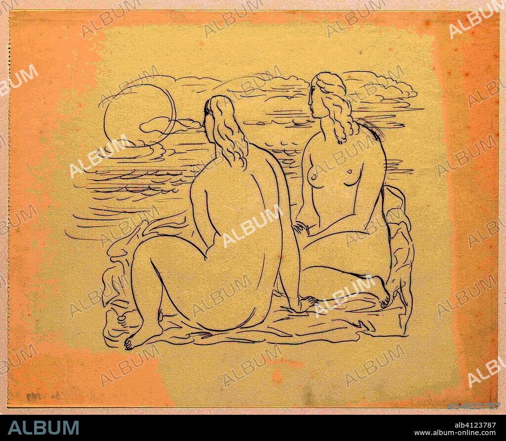 Two naked women at the beach. Draughtsman: Leo Gestel. Dating: 1891 - 1941.  Measurements: h 210 mm × w 261 mm. - Album alb4123787