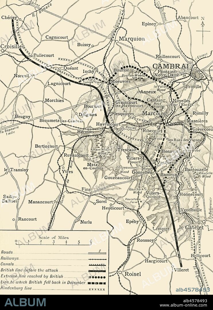 'map Illustrating The First Battles Of Cambrai, November-december 1917 