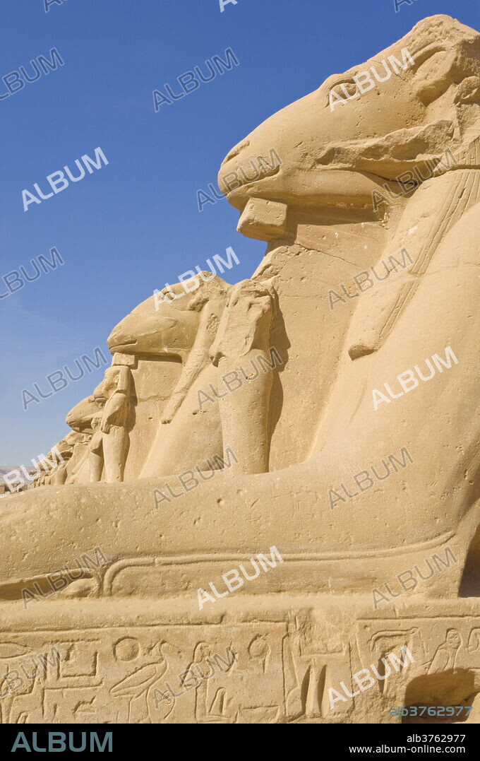 Row of sphinx with ram heads at the great Temple at Karnak near