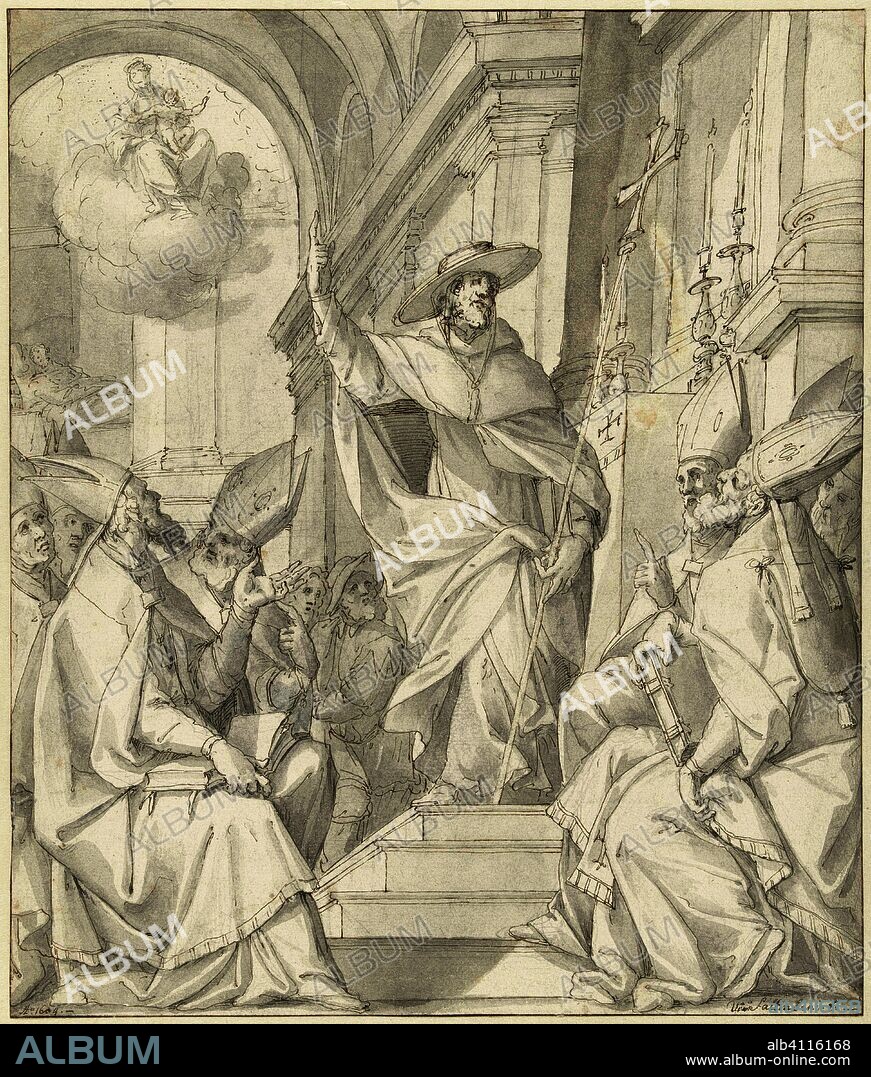 Cardinal speaking to a group of bishops. Artist: Ventura Salimbeni. Draughtsman: Giovanni Mauro della Rovere. Dating: 1604. Measurements: h 365 mm × w 308 mm.