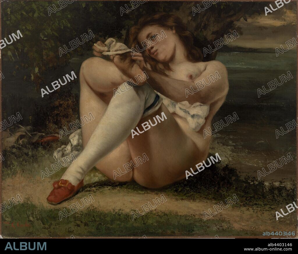 Gustave Courbet: Woman with White Stockings (La Femme aux bas blancs),  Gustave Courbet, 1864, Oil on canvas, Traditionally, European painters made  the nude subject decorou - Album alb4403146