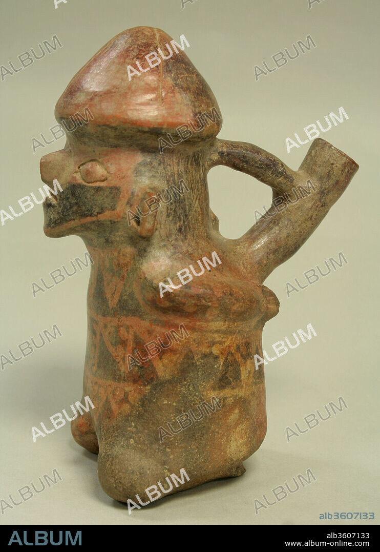 Bridge and Spout Bottle with Seated Prisoner. Culture: Vicús. Dimensions: Height 8-1/2 in. (20.3 cm). Date: 1st-3rd century.