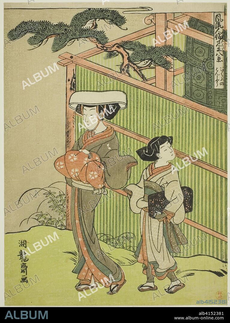 The Evening Bell of the Nun (Bikuni no bansho), from the series "Eight Views of Fashionable Human Relations (Furyu jinrin mitate hakkei)". Isoda Koryusai; Japanese, 1735-1790. Date: 1765-1777. Dimensions: 26 x 19.1 cm (10 1/4 x 7 1/2 in.). Color woodblock print; chuban. Origin: Japan.