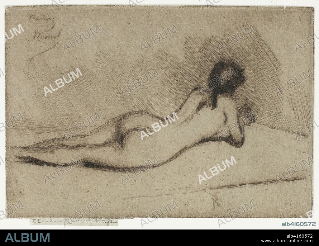 THéODORE ROUSSEL. Study from the Nude of a Girl Lying Down. Theodore  Roussel; French, worked in England, 1847-1926. Date: 1890. Dimensions: 55 ×  97 mm (image); 68 × 97 mm - Album alb4160572