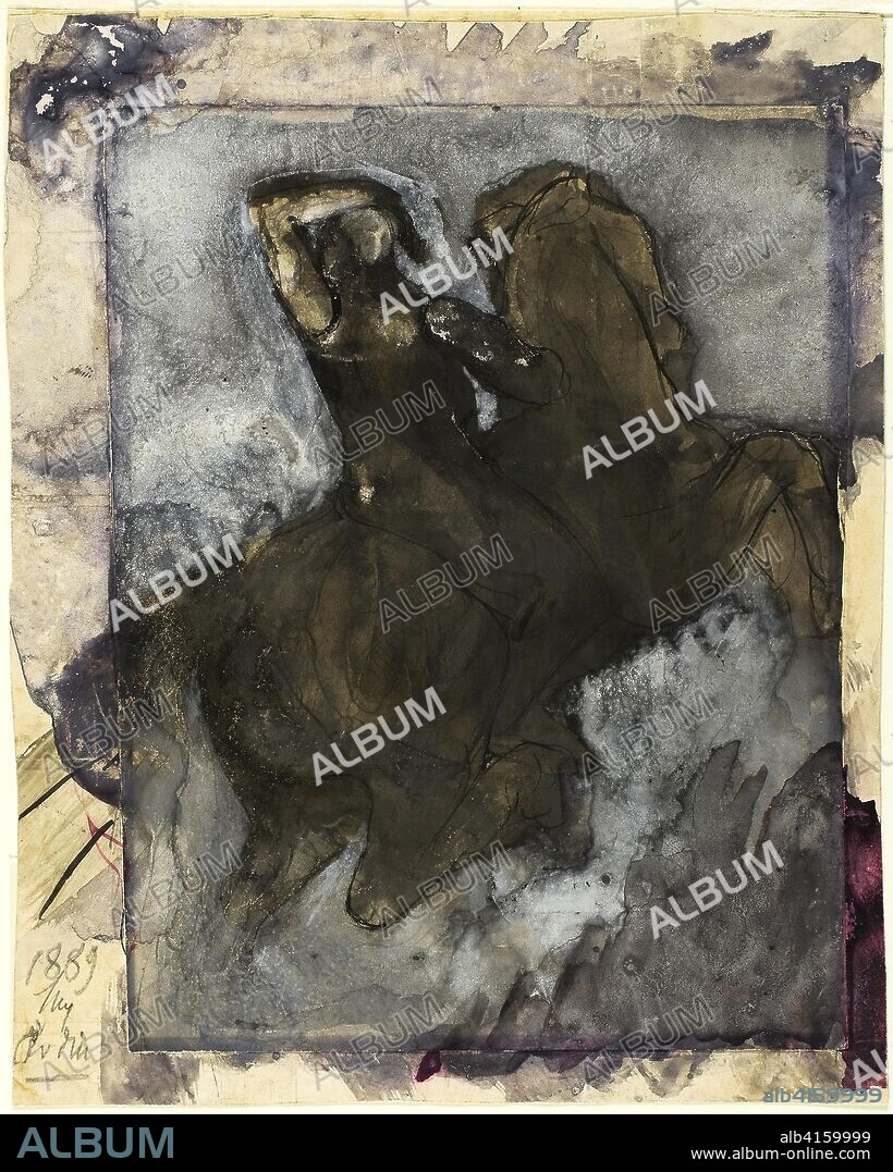 Horseman (recto); Horse and Rider (verso). Auguste Rodin; French, 1840-1917. Date: 1889. Dimensions: 217 × 174 mm. Gouache, with pen and brown and black ink and traces of magenta ink (faded), over graphite (recto), and graphite (verso), both on cream wove paper, tipped onto cream wove paper. Origin: France.