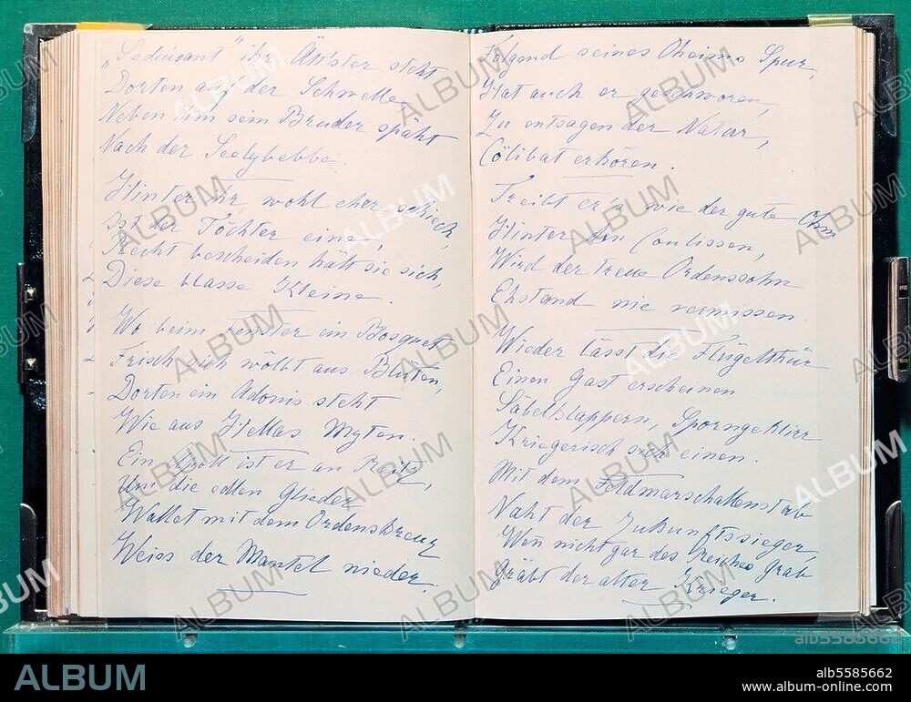 Elisabeth, Empress (Franz Joseph I) of Austria, Queen of Hungary; 1837-1898. Handwritten poem in the diary of Empress Elisabeth. (Satirical about the Archduke Eugen, 1863-1954 and his uncle Archduke Wilhelm, 1863-1894). Script on paper, 1885/88. Bern, Schweizerisches Bundesarchiv.