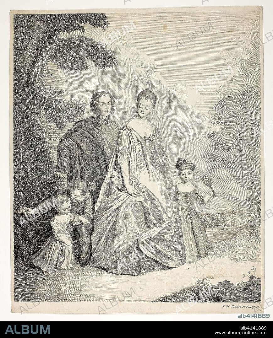 The Family Promenade, also called Philippe Mercier, His First Wife, and Family. Philippe Mercier; French, 1689-1760. Date: 1724-1725. Dimensions: 372 × 310 mm. Etching in black on cream wove paper. Origin: France.