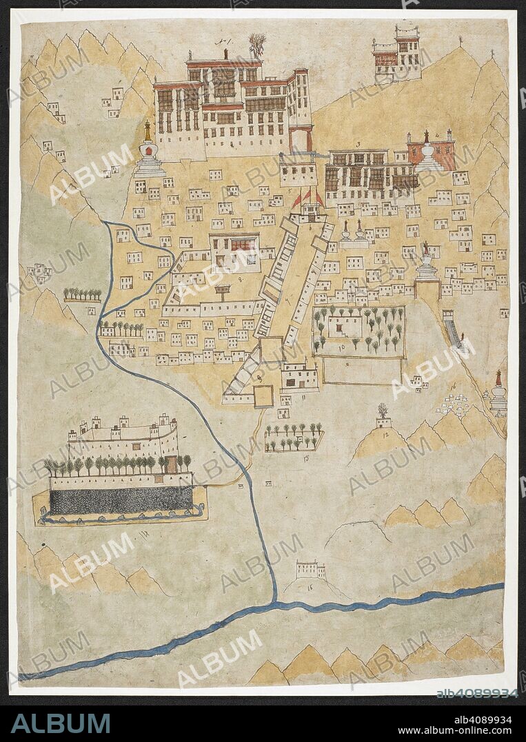 Picture map of Ladakh, from Leh to Hanle. 1844 - 1862. Watercolour. Tibetan school. Source: Add.Or.3014, f.1.