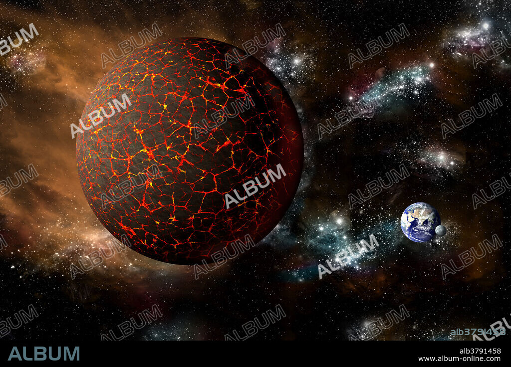 A depiction of the mythical planet known as Nibiru or Planet X as it hurtles toward a cataclysmic rendezvous with Earth. - Elements of this image furnished by NASA.