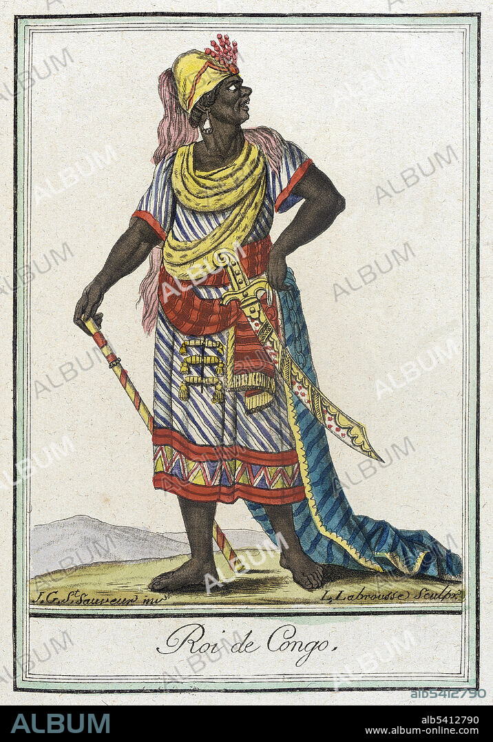 Roi de Congo. King of Congo. Given the timeline there are three possibilities: Joaquim I was ruler of the Kingdom of Kongo from 1793-94, possibly after having seized the throne from his predecessor, Alexio I, though this is unknown. Henrique II was ruler of the Kingdom of Kongo (1794-1803). His rule was came after the end of a period of conflict in the kingdom after the death of Afonso V, who was said to have been poisoned. Henrique was able to take the throne as a compromise between the various powerful factions which had been brokered by the Água Rosada house, the descendants of Pedro IV, who had familial ties to branches of both Kinlaza and Kimpanzu houses. Under this peace, Henrique was able to rebuild the nation. Costumes of Different Countries, hand-tinted engraving by Labrousse, published by Jacques Grasset de Saint-Sauveur, 1797.