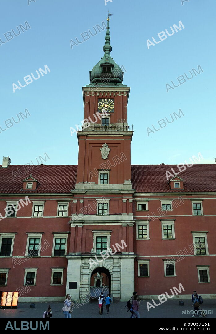 Photograph of the Royal Castle in Warsaw (Zamek Krolewski w Warszawie), formerly served as the official residence of the Polish monarchs. It is located in the Castle Square, at the entrance to the Warsaw Old Town. Burned and looted by the Nazi Germans following the Invasion of Poland in 1939 and almost completely destroyed in 1944 after the failed Warsaw Uprising, the Castle was completely rebuilt and reconstructed. Dated 21st Century.