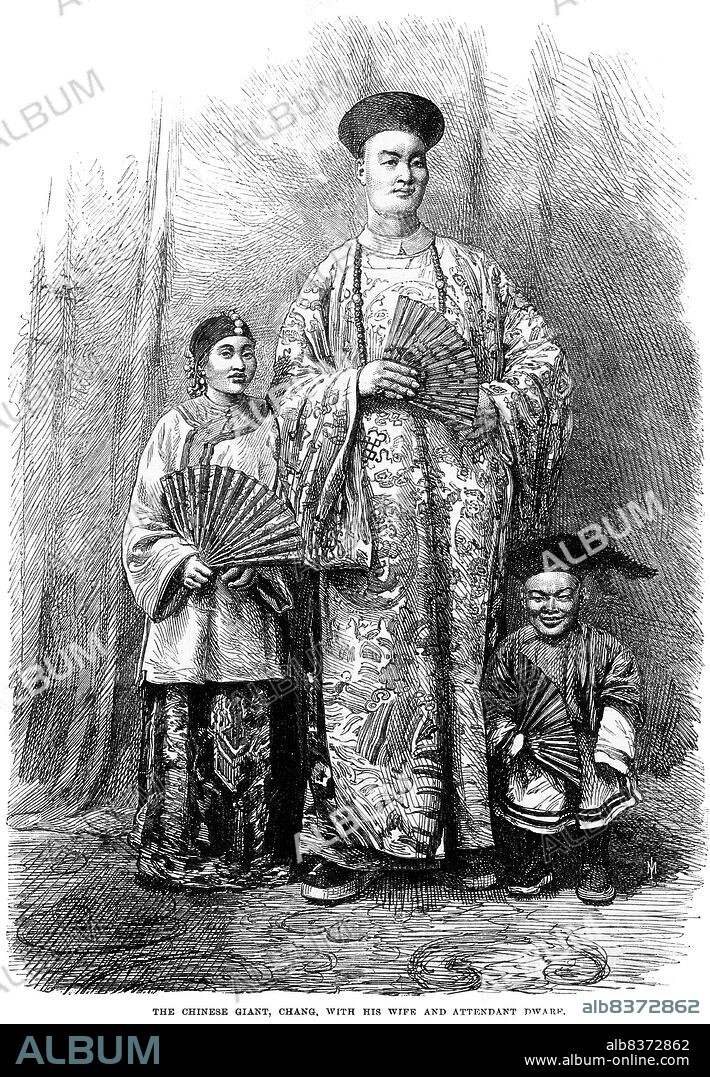 Zhan Shichai (1841 - 5 November 1893) was a Chinese giant who toured the world as 'Chang the Chinese Giant' in the 19th century. His stage name was 'Chang Woo Gow'.<br/><br/> . Zhan was born in Fuzhou, Fujian Province in the 1840s, though reports of the year vary from 1841 to 1847. His height was claimed to be over 8 feet (2.4 m), but there are no authoritative records. He left China in 1865 to travel to London where he appeared on stage, later travelling around Europe, and to the US and Australia as 'Chang the Chinese Giant'. Zhan received a good education in various countries, and developed a good understanding of ten languages. In America, he earned a salary of $500 a month.<br/><br/> . Kin Foo, the Chinese wife who accompanied Zhan from China, died in 1871, and Zhan later married Catherine Santley, a Liverpudlian whom he met in Sydney, Australia. They had two children: Edwin, born in 1877 in Shanghai, and Ernest, born in 1879 in Paris.<br/><br/> . In 1878, Zhan retired from the stage and settled in Bournemouth, where he opened a Chinese teahouse and a store selling Chinese imports.<br/><br/> . Zhan died in Bournemouth in 1893, four months after his wife, aged around 50. His coffin was 8 feet 6 inches (2.6 m) long.