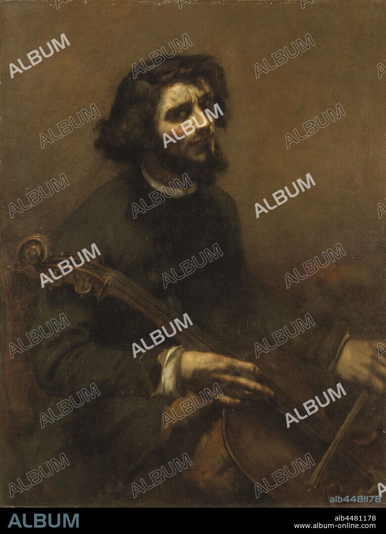 Gustave Courbet, The Cellist (Self-portrait), painting, self-portrait, 1847, Oil on canvas, Height, 117 cm, (46 inches), Width, 89 cm (35 inches), Signed, GC.