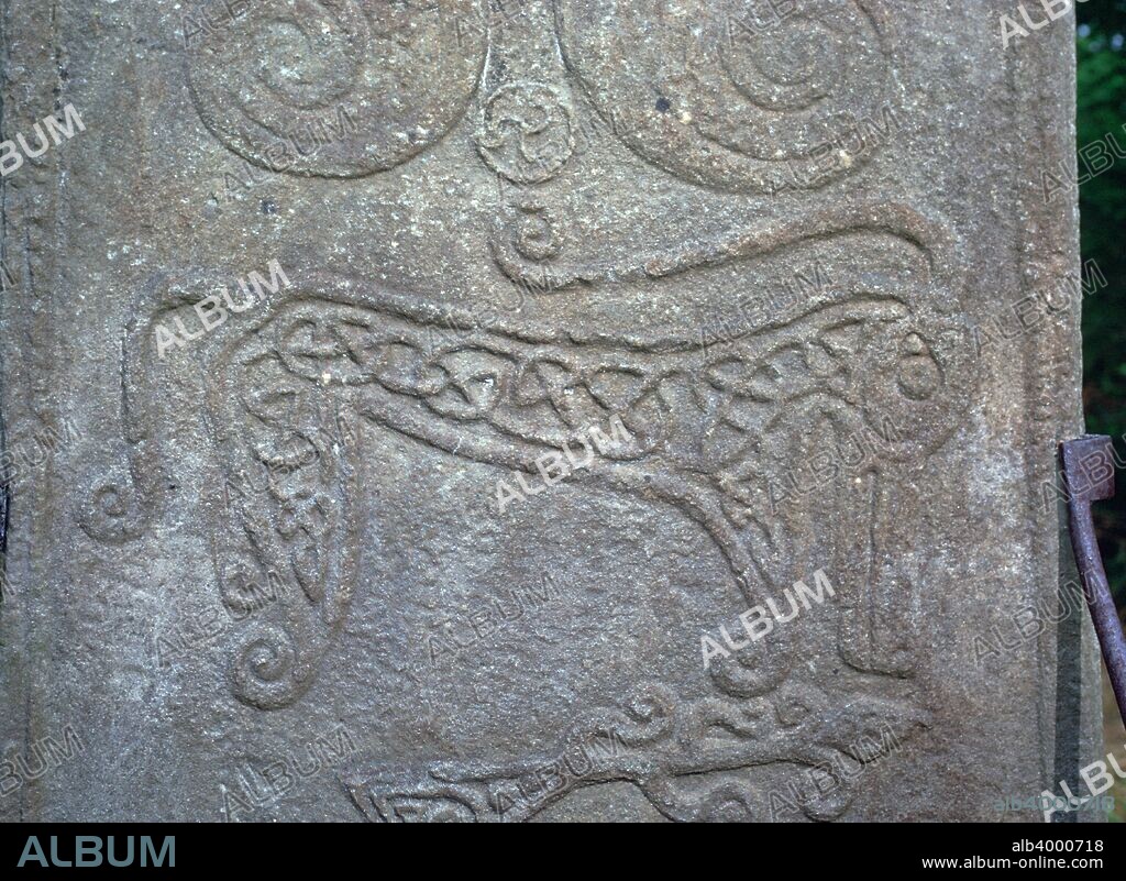 Detail of a Pictish carved stone showing the Pictish Beast