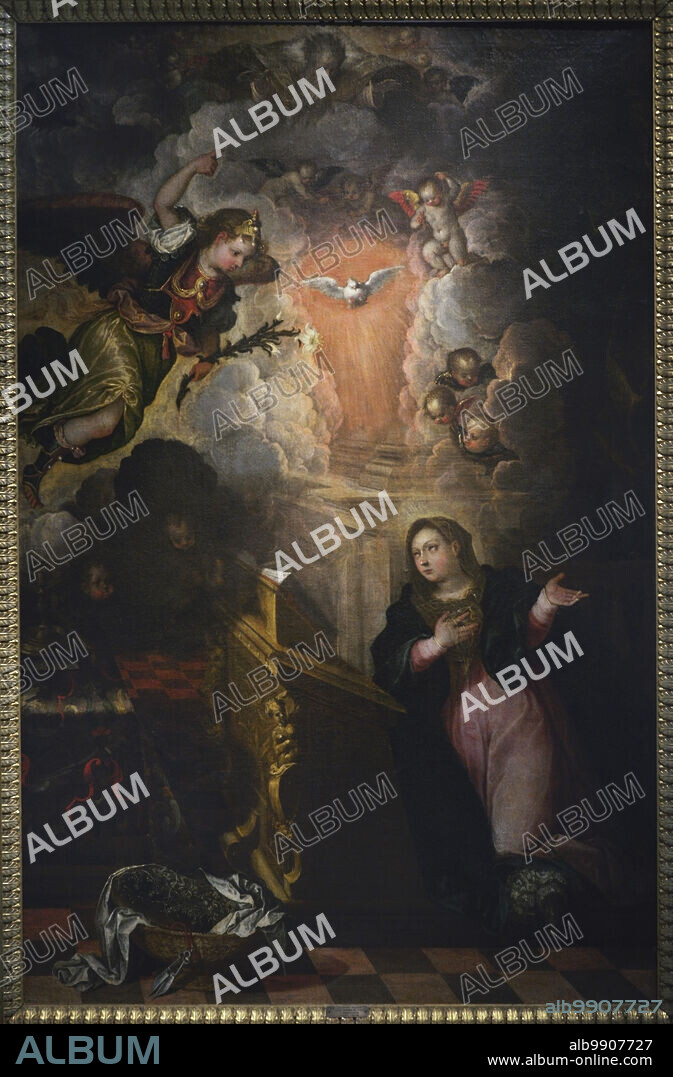 DOCUMENTED IN 1596. MELCHIORRE GALUZZI. ITALIAN PAINTER. Melchiorre Galuzzi. Italian painter, documented in 1596. Annunciation. Oil on canvas. Museo Civico Ala Ponzone. Cremona. Lombardy. Italy.