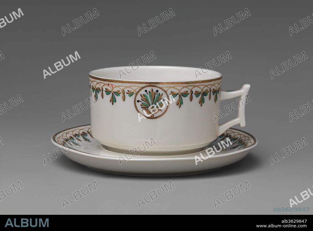 Coffee Cup and Saucer. Culture: American. Dimensions: Cup: H. 2 1/8 in.  (5.4 cm); Diam. 3 3/4 in. (9.5 cm) Saucer: Diam. 5 7/8 in. (14.9 cm).  Maker: Union Porcelain Works (1863-ca.