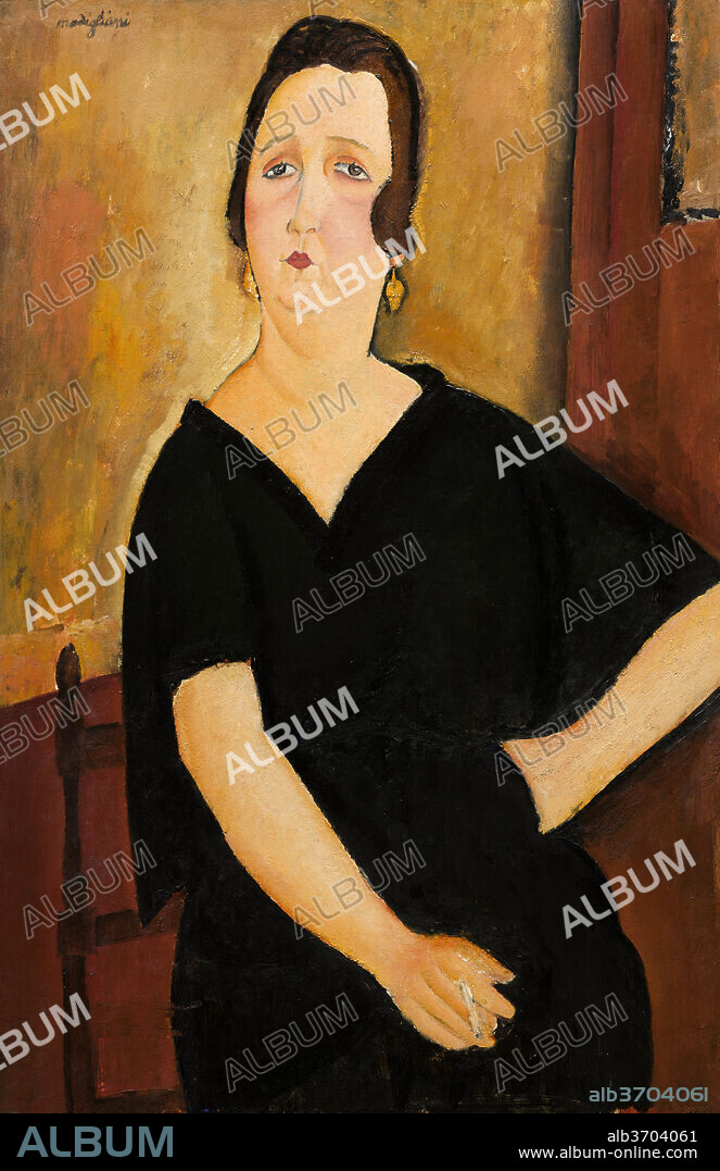 AMEDEO MODIGLIANI. Madame Amédée (Woman with Cigarette). Dated: 1918. Dimensions: overall: 100.3 x 64.8 cm (39 1/2 x 25 1/2 in.)  framed: 114.9 x 80.6 x 6.3 cm (45 1/4 x 31 3/4 x 2 1/2 in.). Medium: oil on canvas.