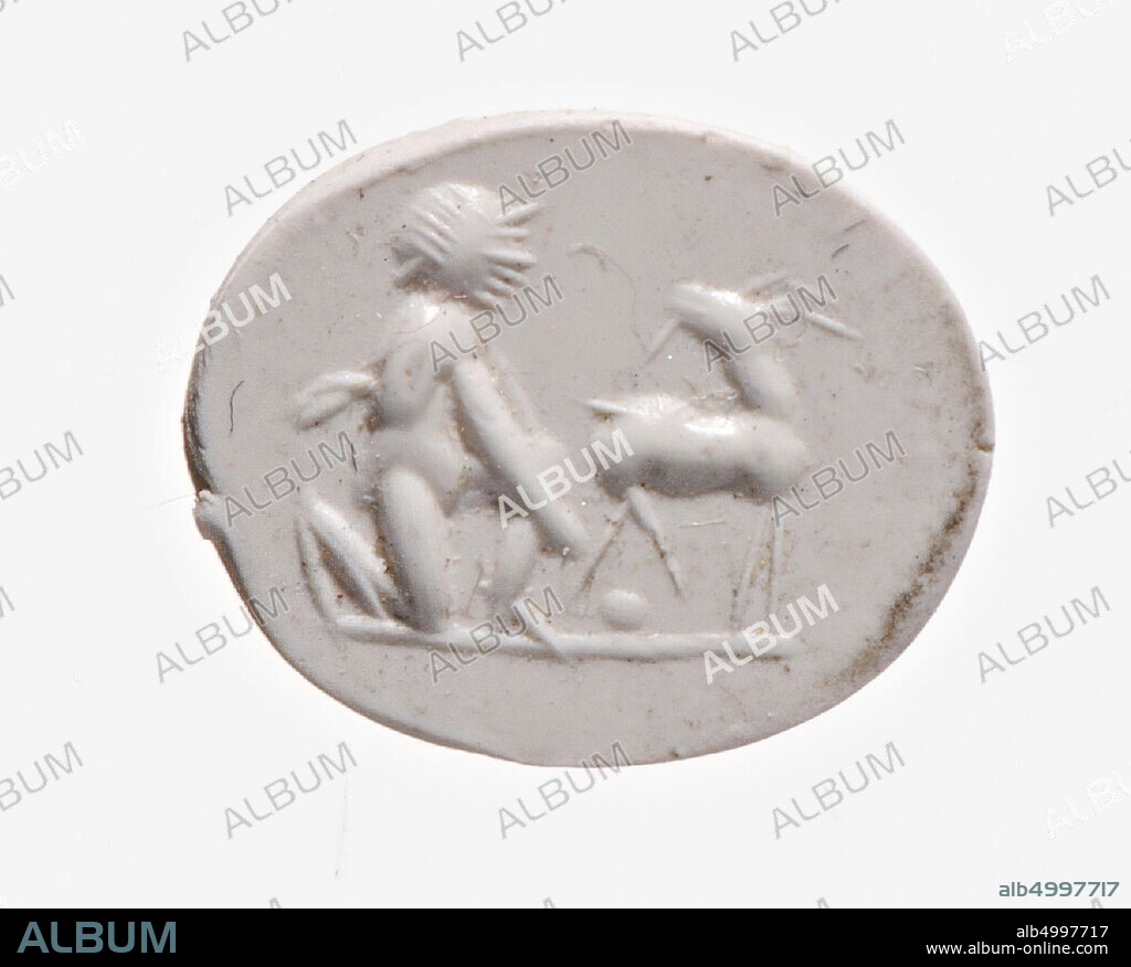 Vz: a small Cupid kneels behind a goat he is milking with both hands, the  goat looks back, gem, intaglio, ringstone, carnelian, Color: orange-red,  Shape: oval, Processing: - Album alb4997717