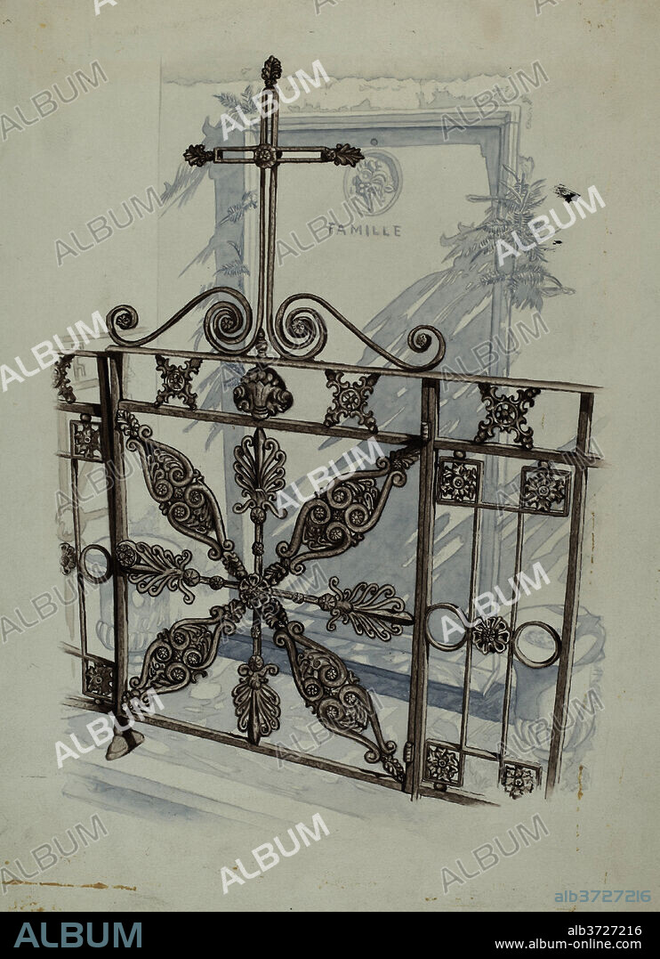 JOSEPH L. BOYD. Iron Fence and Railing. Dated: c. 1936. Dimensions: overall: 30.7 x 23.1 cm (12 1/16 x 9 1/8 in.). Medium: watercolor, pen and ink, and graphite on paper.