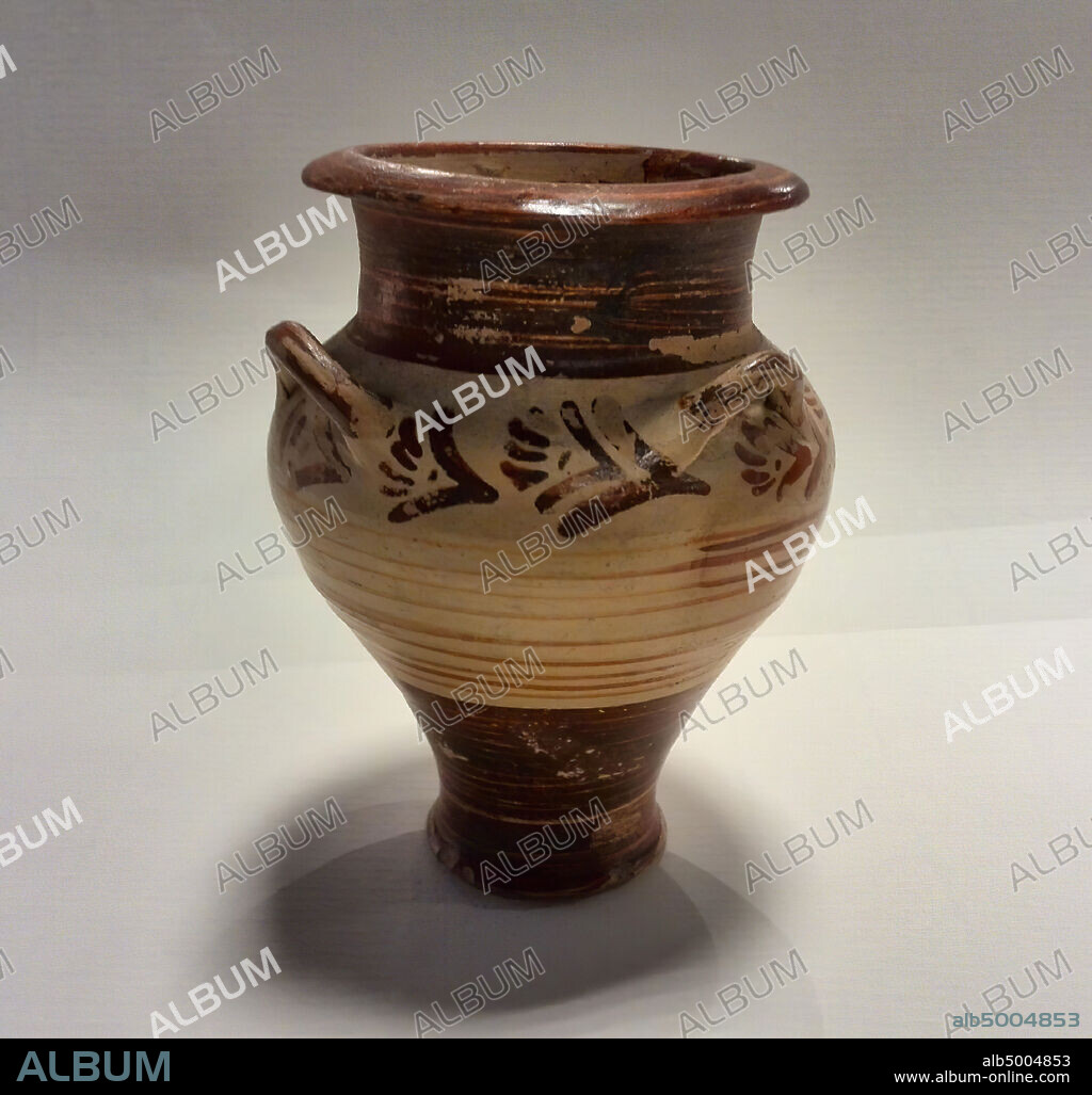 Late-Helladic IIIA2? piriform jar FS ?. Decoration of horizontal bands, lines and ... (FM?)., Vase, piriform jar, earthenware, prehistoric, LB, LH III A2 (?), 11.5 cm (4 1.