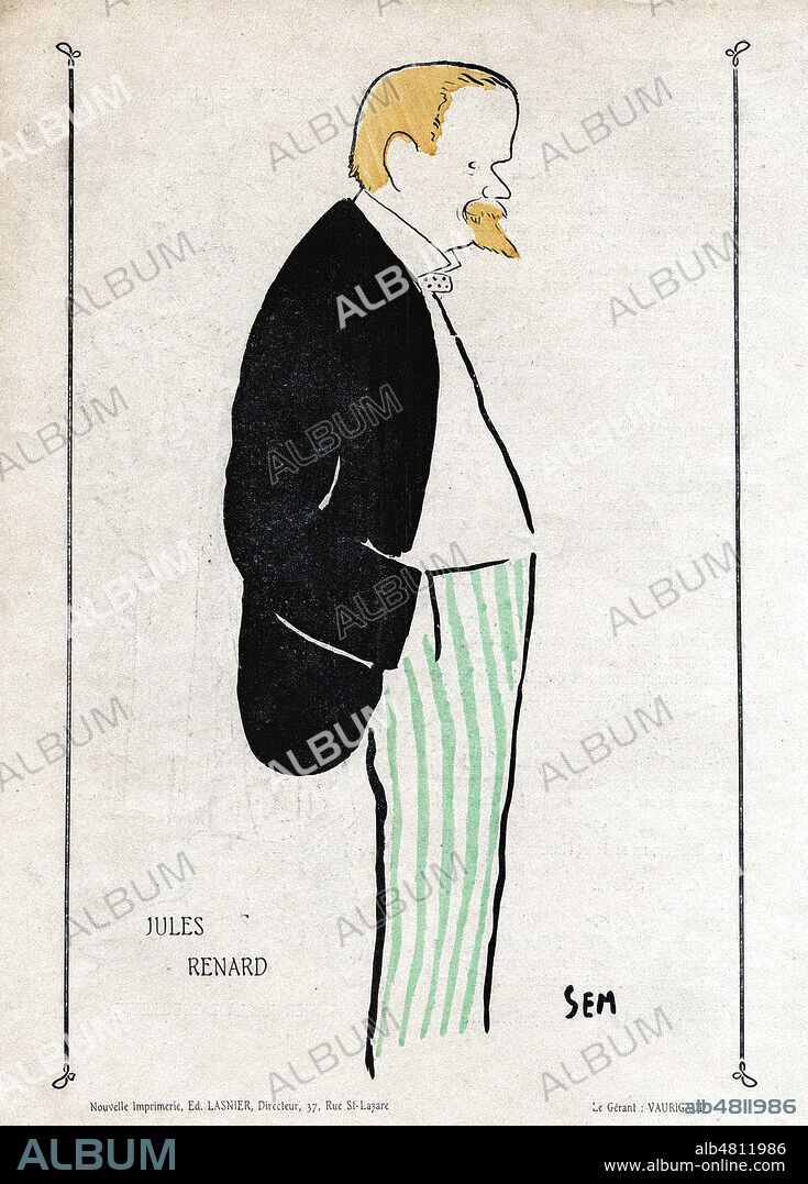 Jules RENARD (1864-1910). Caricature de SEM (1863-1934) pour Le Canard sauvage en 1903. Credit : Collection Dixmier/Kharbine-Tapabor.