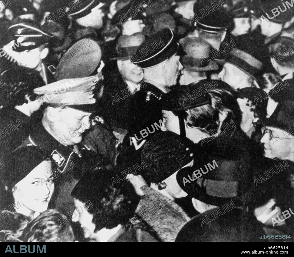 HERMANN GÖRING. Hermann Göring (l) during a collection on the streets for the Winterhilfswerk (translates as Winter aid organisation) in Berlin in 1934. The Winterhilfwerk replaced the winter aid for unemployed people in 1933, which was formerly organised by the communes. The slogan of the Winterhilfswerk was "Fight against hunger and cold". The income was used for "racially valuable, hereditarily healthy families", Jews in need were left empty-handed. 30/11/1933