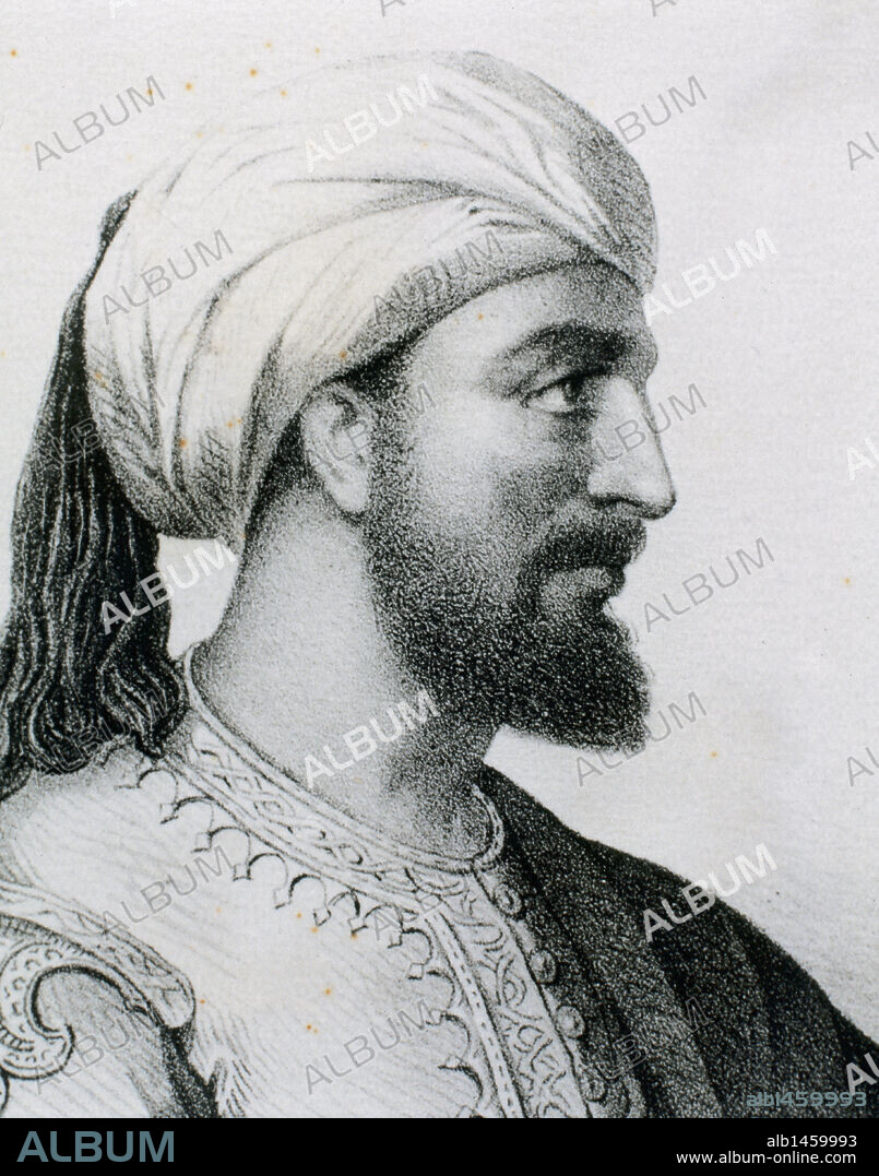 ABDERRAMAN III (Abd al-Rahman) (889-961). Emir (912-929) y Califa (929-961) de Al-Andalus. S. X. Grabado S. XIX.