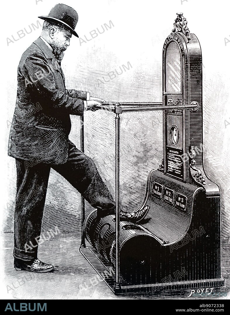 Engraving depicting a coin operated shoe cleaning machine Album