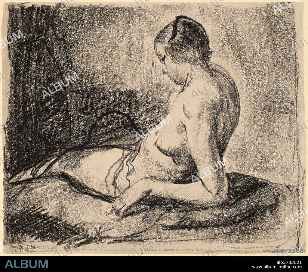 GEORGE BELLOWS. Nude Girl Reclining. Dated: 1919. Dimensions: sheet: 25.72  × 30.16 cm (10 1/8 × 11 7/8 in.). Medium: black crayon on wove paper. -  Album alb3733621