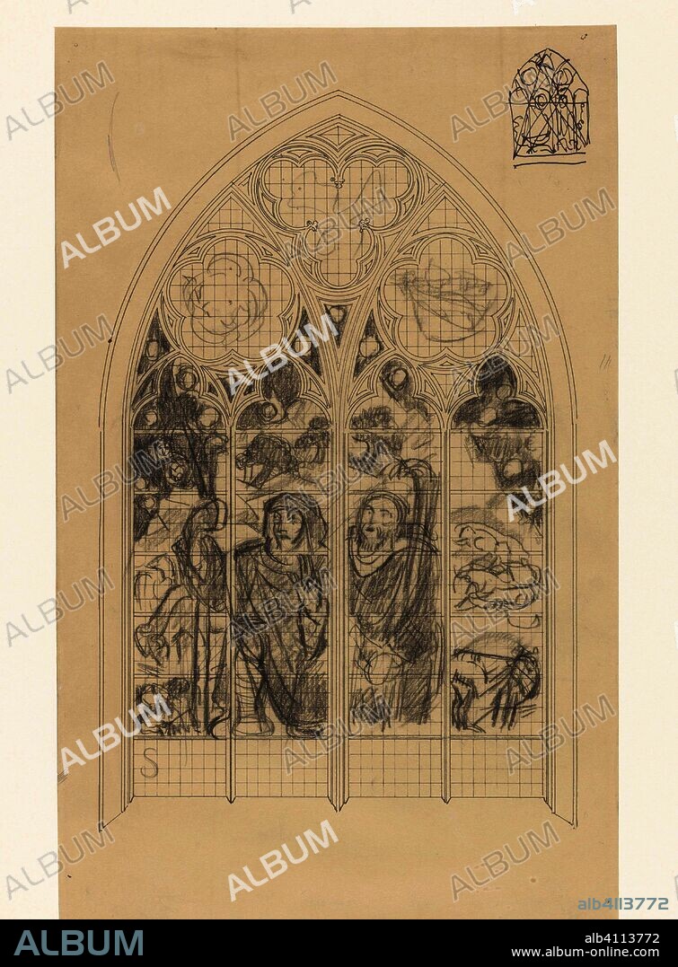 RICHARD NICOLAUS ROLAND HOLST. Design for a window in the Frederik van Sierck chapel in the Dom in Utrecht: the proclamation to the shepherds. Draughtsman: Richard Roland Holst. Dating: 1878 - 1938. Measurements: h 445 mm × w 275 mm.