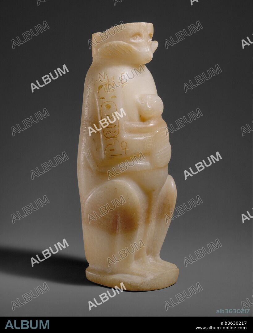 Vase in the Shape of Mother Monkey with Her Young. Dimensions: H. 18.6 × W. 6.5 × D. 7.6 cm (7 5/16 × 2 9/16 × 3 in.). Dynasty: Dynasty 6. Reign: reign of Merenre I. Date: ca. 2255-2246 B.C..
Inscribed with the name of Merenre I, fourth king of Dynasty 6. This charming composition alludes to motherhood and fertility and also to the exotic lands that provided rare ingredients for the oils and unguents contained in these vases. The contents were presumably believed to have rejuvenating effects. 
Inscriptions on this and similar vases (1992.338) suggest that the vessels were given by Sixth Dynasty kings to favored courtiers, particularly women, at the time of the king's jubilee.