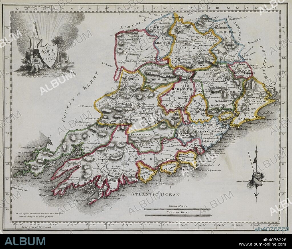 Map of County Cork. New and correct Irish Atlas, being a complete set of provincial and county maps, divided into baronies; containing the principal cross-roads, cities, towns, rivers, canals, &c. &c. Together with a General Map of Ireland: shewing the relative situation of each county, and a topographical description of the same. Dublin : printed by George & John Grierson and Martin Keene, [c. 1825]. Six maps are signed by W. Beauford and two by W. Beaufort as cartographer. Five are signed by Neele as engraver; and three by J. Taylor as both cartographer and engraver. Source: Maps.C.7.b.32.