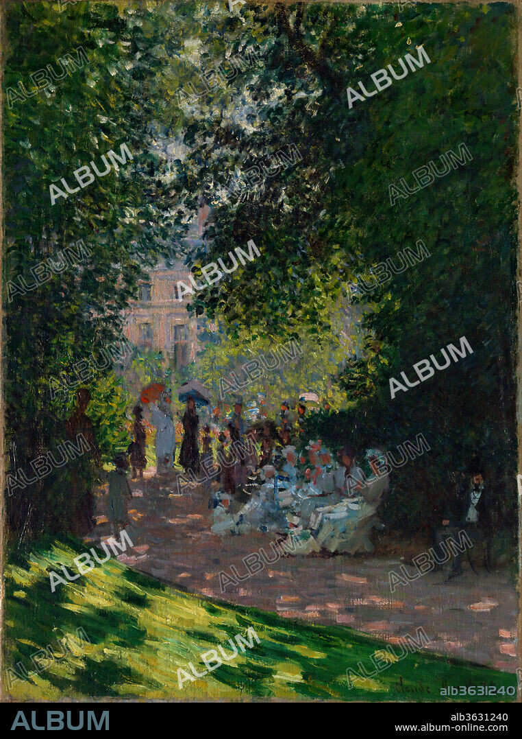 The Parc Monceau. Artist: Claude Monet (French, Paris 1840-1926 Giverny). Dimensions: 28 5/8 x 21 3/8 in. (72.7 x 54.3 cm). Date: 1878.
Monet painted six views of the Parc Monceau: three in 1876 and three in 1878. In this canvas, the disposition of light and shade in the foreground, the patterns of the leaves, and the broad contours beginning to develop in areas of strong contrast suggest that Monet had already begun to experiment with the boldly two-dimensional motifs that would characterize his work of the 1880s and 1890s.