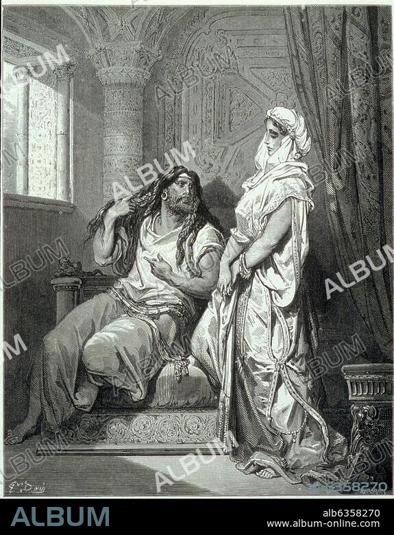 3166. SAMSON AND DALILA ILLUSTRATION FROM THE DORE' BIBLE' PUBLISHED IN 1866, ENGLAND '.