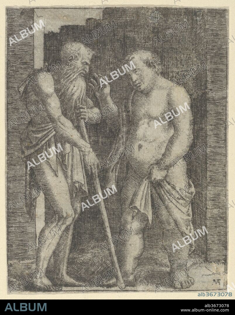 MARCANTONIO RAIMONDI. An old skinny man at left talking with a fat man at  right - Album alb3673078