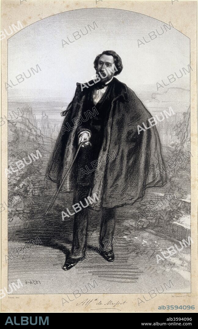 PAUL GAVARNI. Portrait of Alfred de Musset (1810-1857).