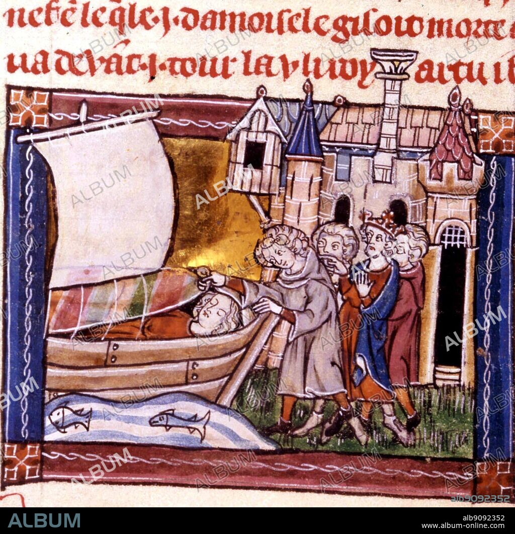 The Maid of Astolat 1316. Arthur and his knights discover the dead body of Elaine of Astalot in a barge. Elaine of Astalot died of grief when Lancelot failed to return her love. Also known as the Lady of Shalott and referred to varyingly as Elaine the White and Elaine the Fair, she is the daughter of Bernard of Astolat.