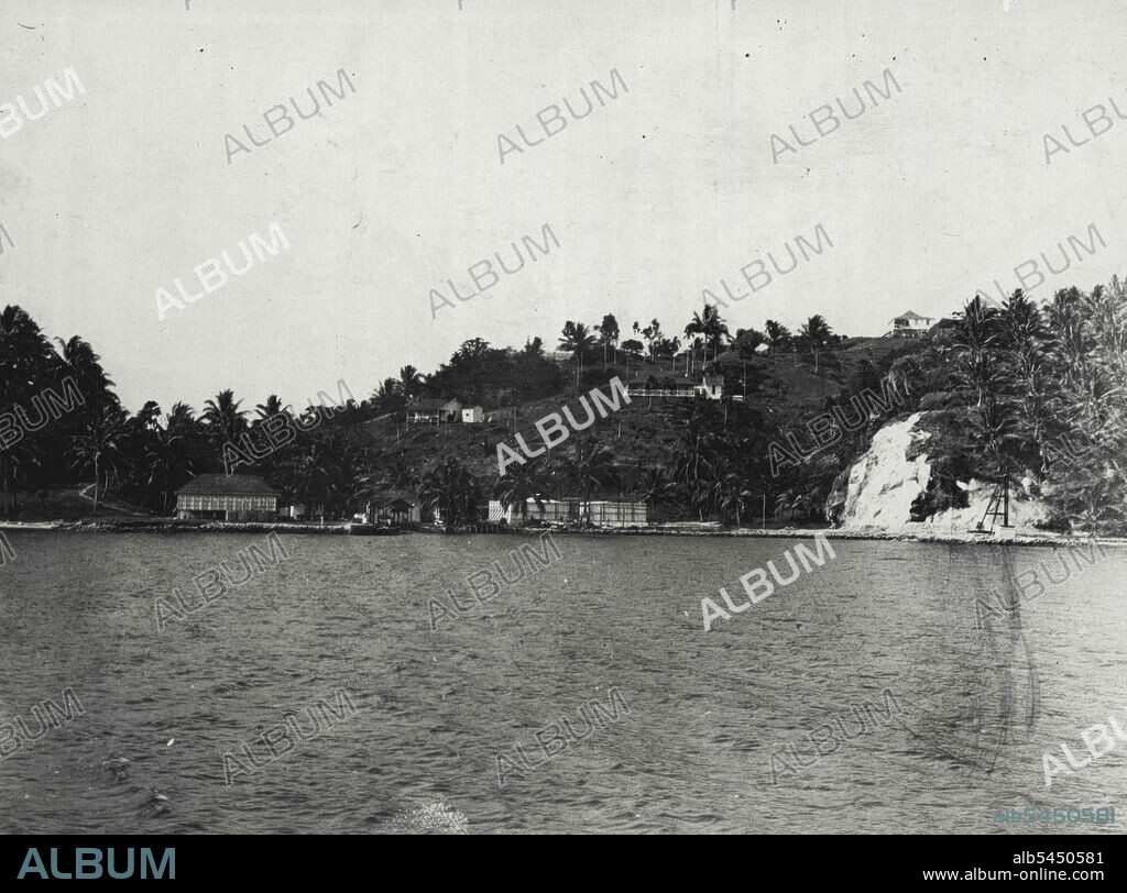 Tulagi Harbor, showing the waterfront and immediate hinterland, where Commandos of America and Australian shock ***** are believed to have landed under cover of naval barrages and drive-bombing attacks. Tulagi is the capital of the Solomon Islands. March 12, 1942.