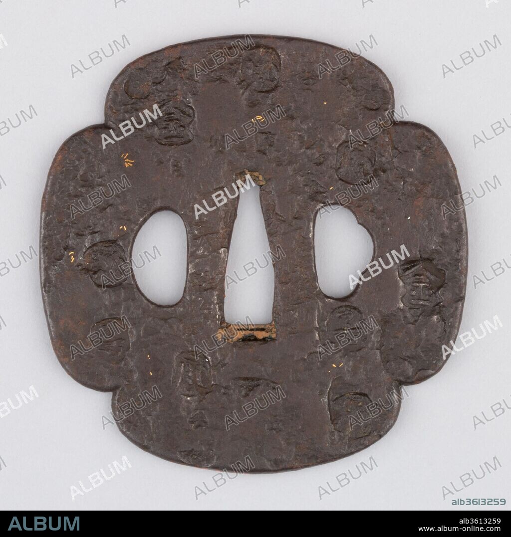 Sword Guard (Tsuba). Culture: Japanese. Dimensions: H. 3 5/16 in. (8.4 cm); W. 3 1/4 in. (8.3 cm); thickness 3/16 in. (0.5 cm); Wt. 5 oz. (141.7 g). Date: ca. 1615-1868.