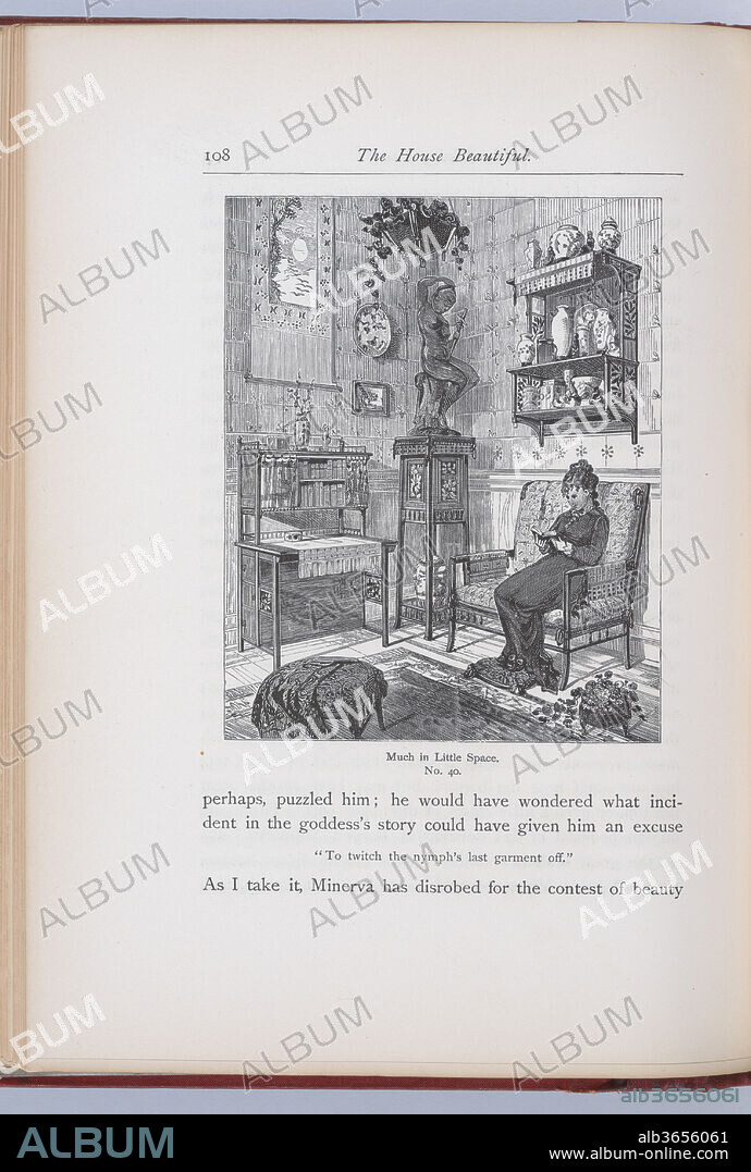 The House Beautiful, Essays on Beds and Tables, Stools and Candlesticks. Artist: Walter Crane (British, Liverpool 1845-1915 Horsham); W. B. Duncan (active 19th century); Francis Lathrop (American, Pacific Ocean 1849-1909); Alexandre Sandier (French, Beaune 1843-1916 Beaune); R. Riordan (active 19th century); James S. Inglis (British (born Scotland), 1852-1907); Maria Oakey Dewing (American, 1855-1927). Author: Clarence Cook (American, Dorchester, Massachusetts 1828-1900). Designer: Cover by Daniel Cottier (British, Glasgow, Scotland 1838-1891 Jacksonville, Florida). Dimensions: 10 1/16 x 7 7/8 x 1 5/16 in. (25.5 x 20 x 3.4 cm). Engraver: Henry Marsh (American, 1826-1912); Guilaumot, Jr. (active 19th century); Francis Scott King (American, Auburn, Maine 1850-1913 Newark, New Jersey); G. A. Avery (American, active 1871-78); Adolph Will (active 19th century); C. J. Wardell (American, 19th century); Félix Leblanc (French, born Paris, 1823). Printer: Francis Hart & Co. (New York, NY). Publisher: Scribner, Armstrong and Company (New York, NY). Date: 1878.