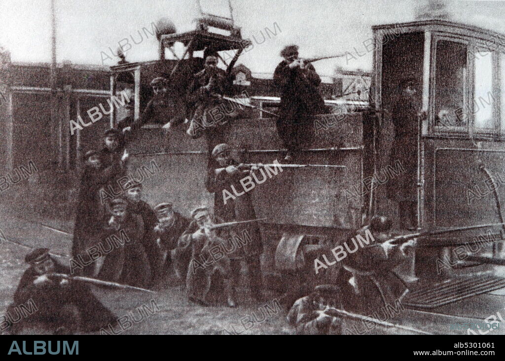 October days of 1917 in Moscow. Zamoskvorechye workers are fighting from an armoured tram platform. On November 3, 1917, an armed uprising in Moscow won. The establishment of Soviet power in Petrograd and in Moscow was crucial for the victory of the revolution throughout the country.