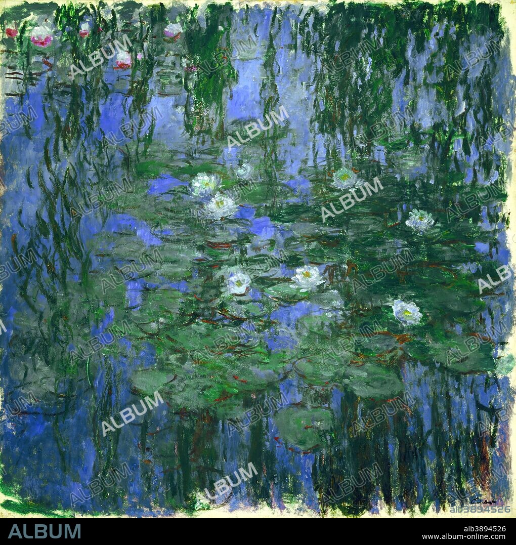 CLAUDE MONET. Nymphéas bleus Blue Water Lilies. Date/Period: 1916 - 1919. Painting. Oil on canvas. Height: 2,000 mm (78.74 in); Width: 2,000 mm (78.74 in).