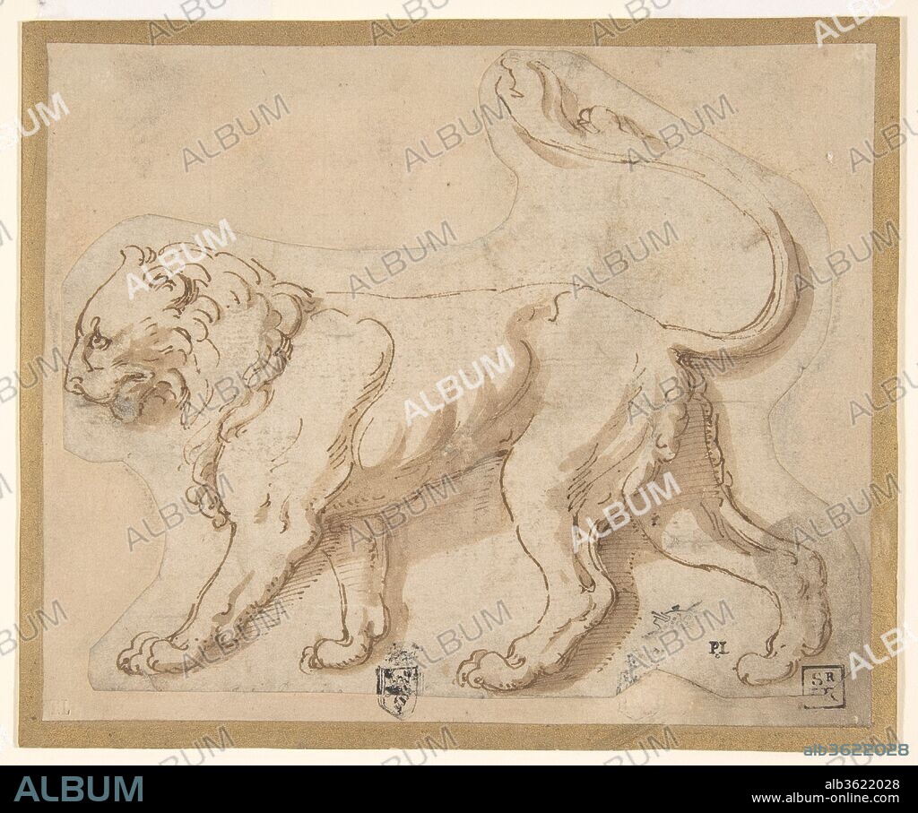 A Lion in Profile Facing to the Left ("Leo"). Artist: Giulio Romano (Italian, Rome 1499?-1546 Mantua). Dimensions: sheet: 5 1/4 x 6 1/4 in. (13.3 x 15.8 cm) maximum; silhouetted. Date: n.d..