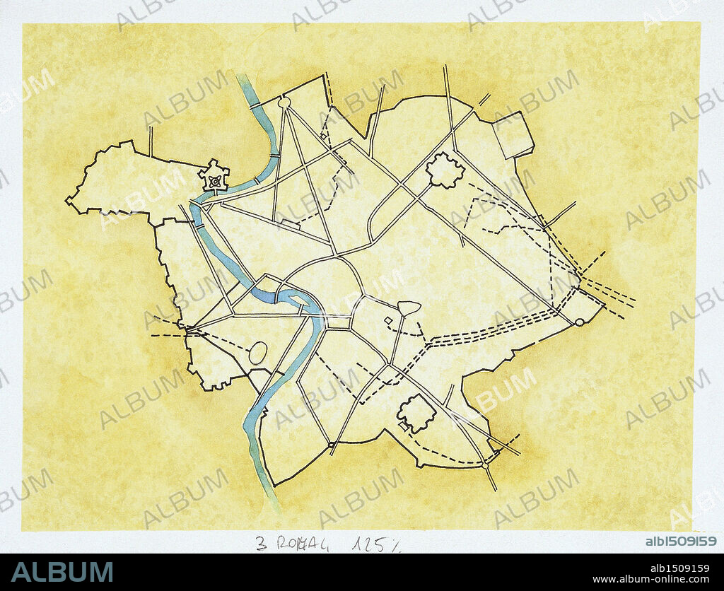 Ancient Rome. Plan of Roman water supply system. Color illustration.