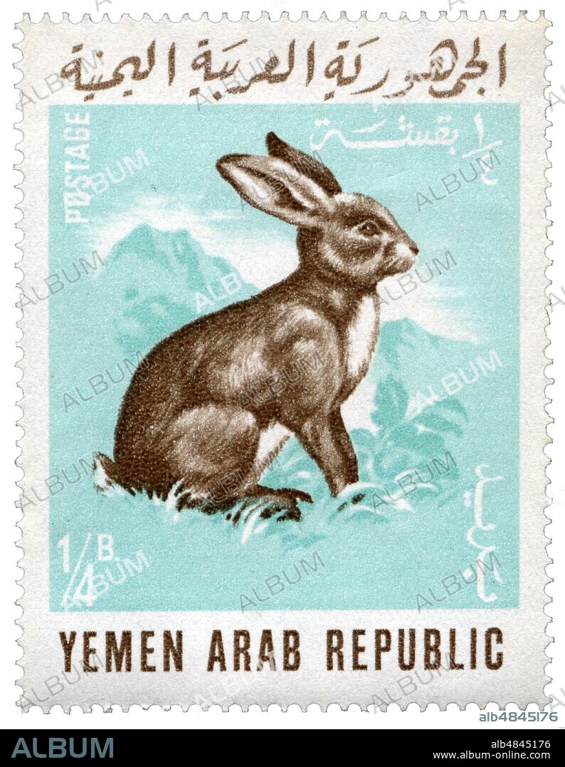 STAMPS The Rabbit. Postage stamp of a series issued by Yemeni Post