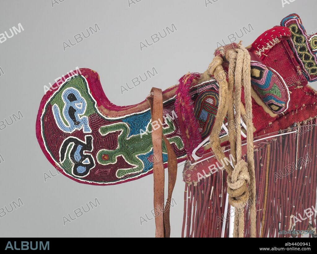 ceremonial sword and sheath, Owo people, late 19th century - early 20th century, glass beads, cloth, ivory, iron, approximately. L:18 in. (sword in sheath), approximately L:26 in. (with hanging elements), African Art.