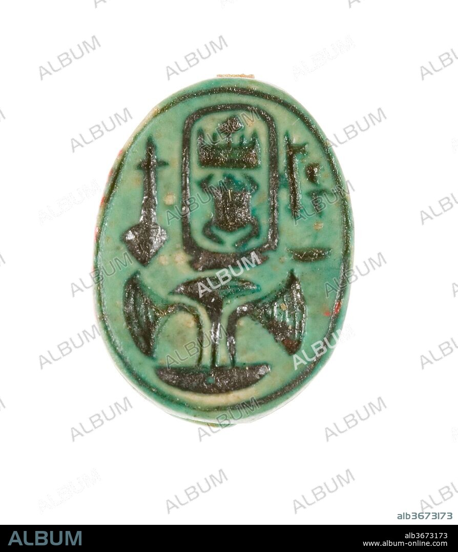 Scarab Inscribed with the Throne Name of Thutmose III. Dimensions: L. 1.5 cm (9/16 in); w. 1.2 cm (1/2 in); h. 0.6 cm (1/4 in). Dynasty: Dynasty 18, early. Reign: Joint reign of Hatshepsut and Thutmose III. Date: ca. 1479-1458 B.C..