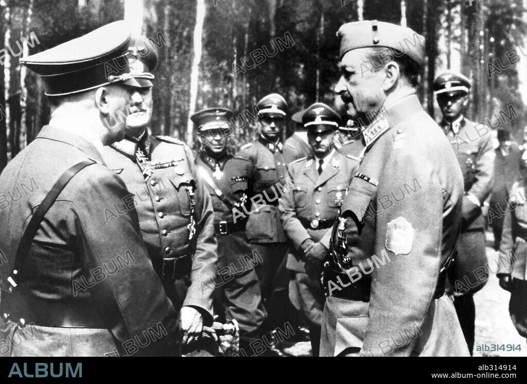 Adolf Hitler made a surprise visit to the headquarters of Marschall Mannerheim (Finland) in order to congratulate him personally and on behalf of the german people. June 1942.