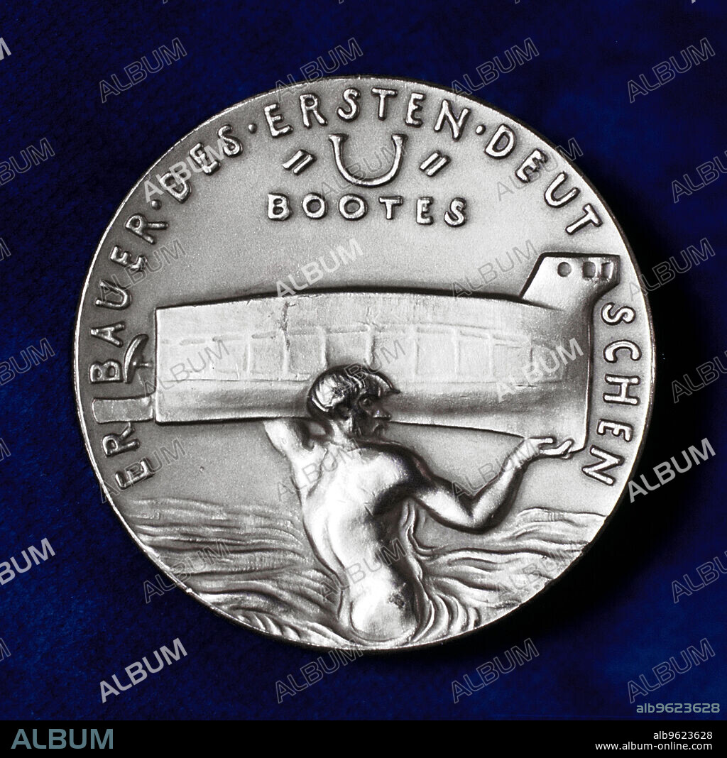 Wilhelm Bauer (1822-1875), German inventor and pioneer builder of submarines. Bauer designed and built the first German submarine (U-boat). Reverse of commemorative medal.