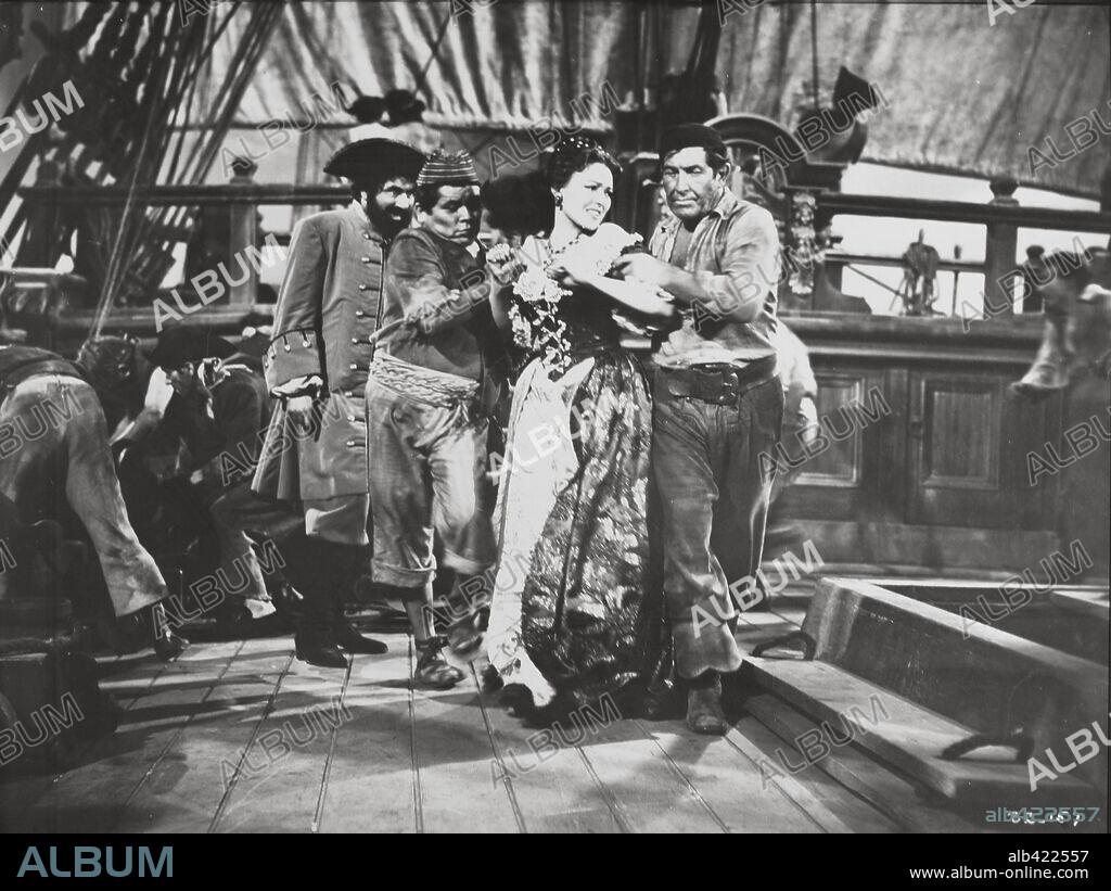 LINDA DARNELL and ROBERT NEWTON in BLACKBEARD, THE PIRATE, 1952, directed by RAOUL WALSH. Copyright RKO.